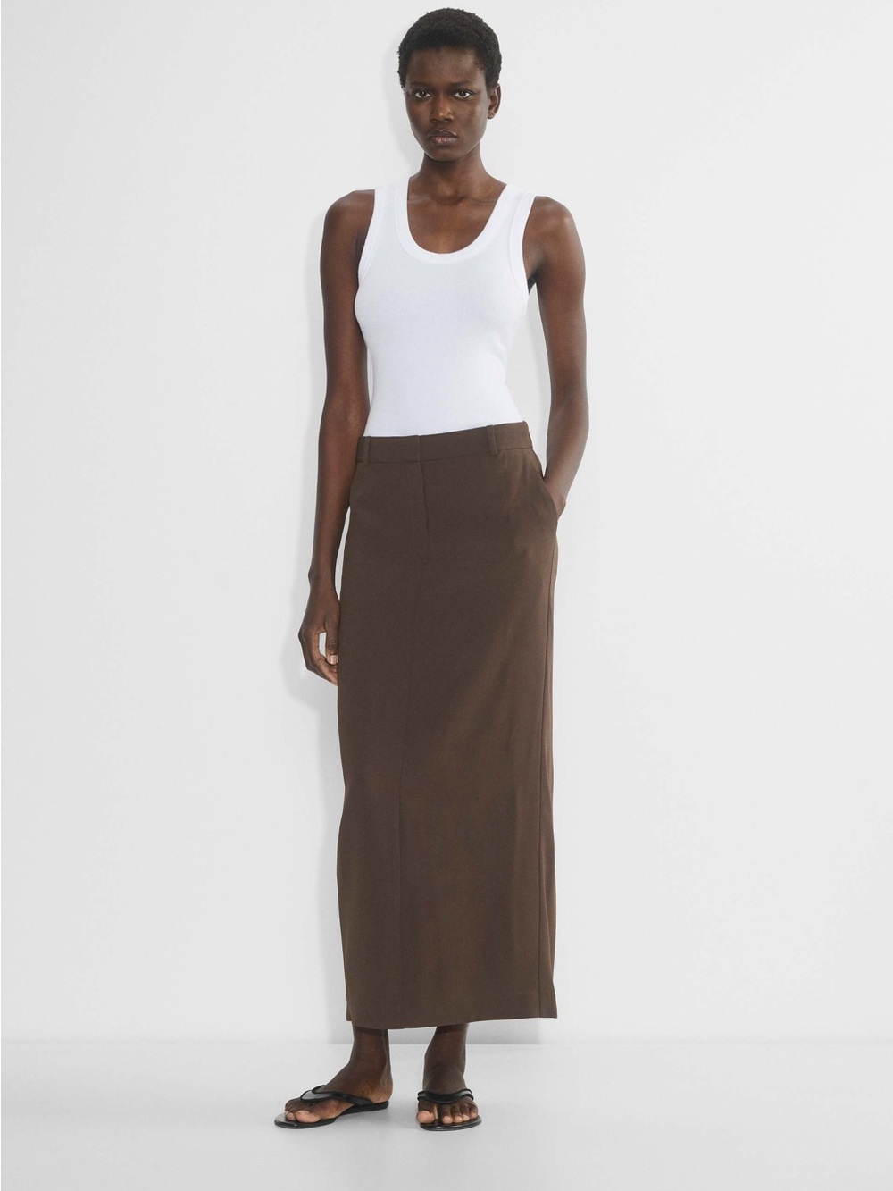 Aritzia Babaton Chisel Maxi Skirt Rich Mocha Brown - Sz 0 NWT